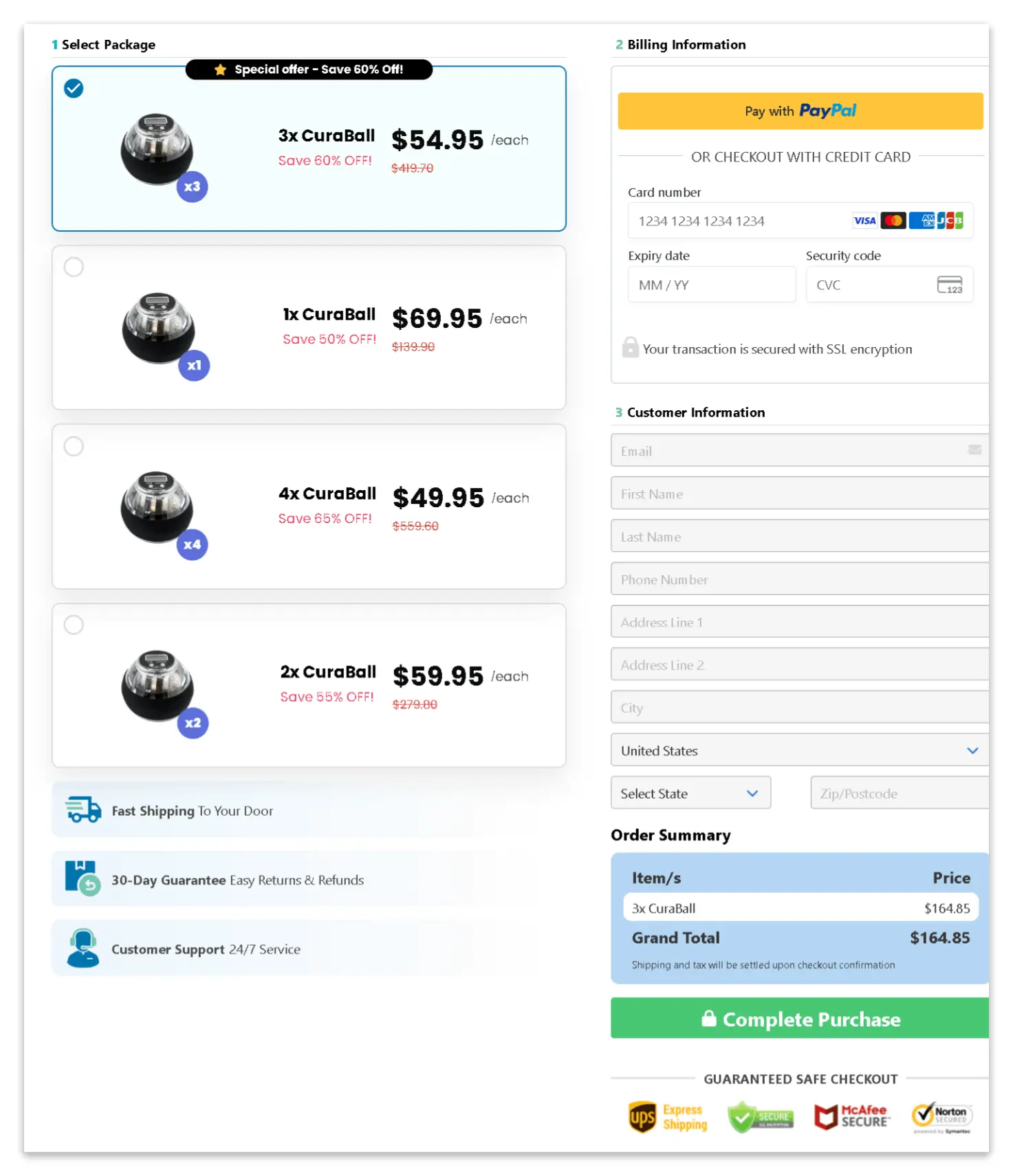 CuraBall  Secure Checkout Page